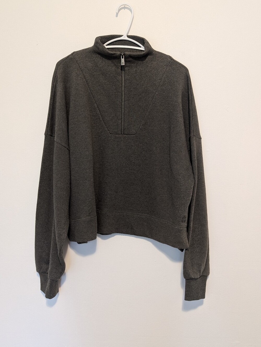 SWEATY BETTY Half Zip Waffle Knit boxy Sweatshirt Olive Green Athleisure Chic L